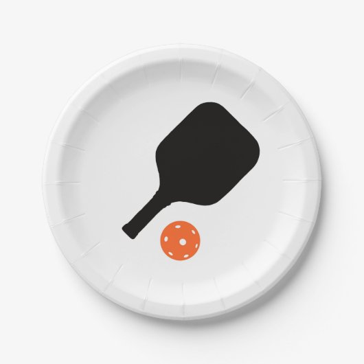 Pickleball peddel & sinaasappel pickleball papieren bordje (Voorkant)