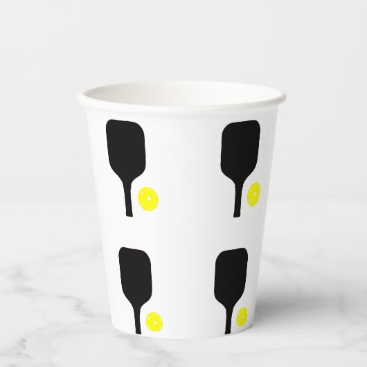 Pickleball peddels & ballen papieren bekers (Voorkant)