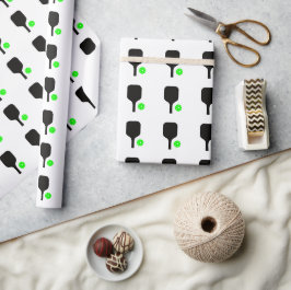 Pickleball peddels & groene ballen cadeaupapier