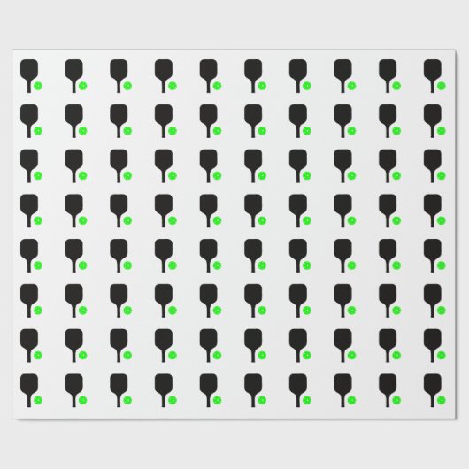 Pickleball peddels & groene ballen cadeaupapier (Vlak)