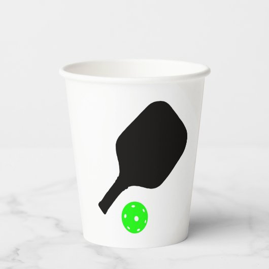 Pickleball peddels & groene ballen papieren bekers (Achterkant)