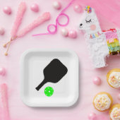 Pickleball peddels & groene ballen papieren bordje (Feest)