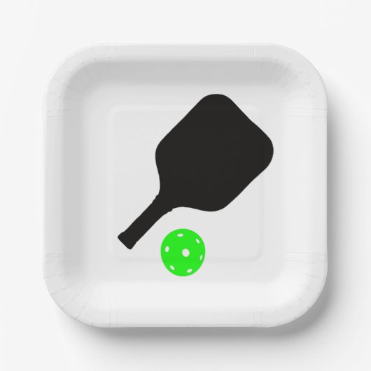 Pickleball peddels & groene ballen papieren bordje (Voorkant)