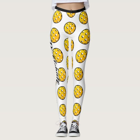 Pickleball Personaliseert Leggings White Yellow (Voorkant)