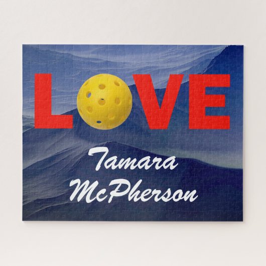 Pickleball personaliseren met naam Blauwe achtergr Legpuzzel (Horizontaal)