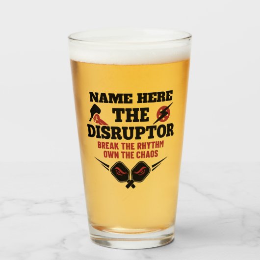Pickleball Personalized Name THE DISRUPTOR Chaos Glas (Voorkant gevuld)