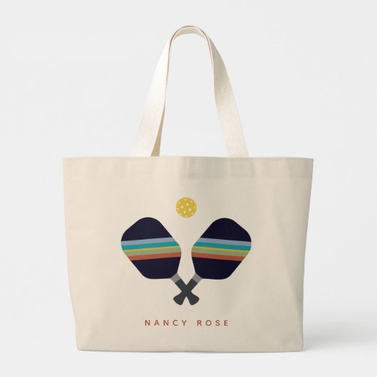 Pickleball Persoonlijke benaming Striped Paddles Grote Tote Bag (Achterkant)