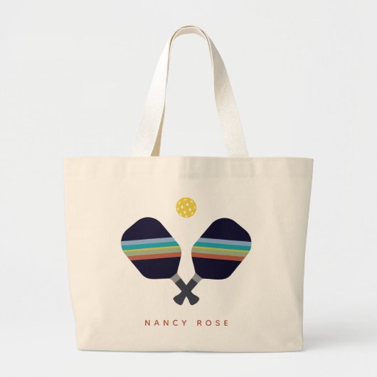 Pickleball Persoonlijke benaming Striped Paddles Grote Tote Bag (Voorkant)