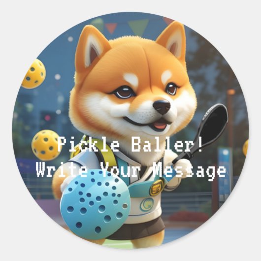 Pickleball Pickle Baller Shiba Inu Ronde Sticker (Voorkant)