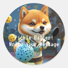 Pickleball Pickle Baller Shiba Inu Ronde Sticker