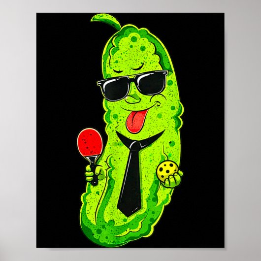 Pickleball-pickle met stropdas & zonnebril grappig poster (Voorkant)