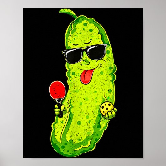 Pickleball-pickle met zonnebril, peddel & poster (Voorkant)