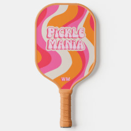 Pickleball Picklemania Retro Waves Tekst Initialen Paddle