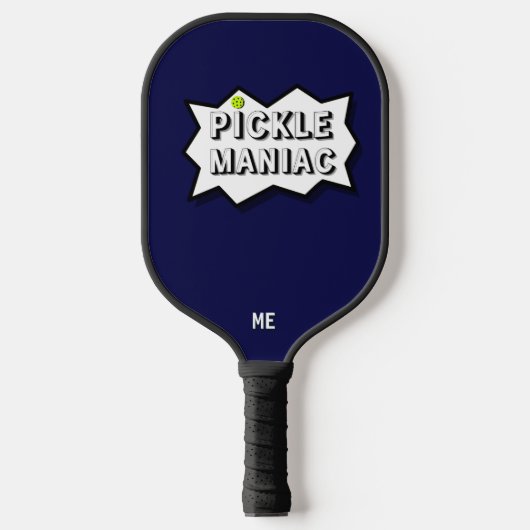 Pickleball PickleManiac Grappige Comic Blauw Pickleball Paddle (Voorkant)