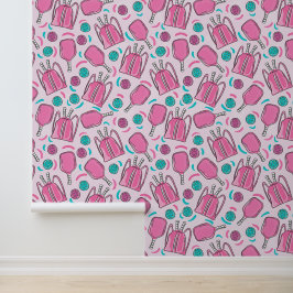 Pickleball Pink Paddle Blue Pink Ball Preppy Behang