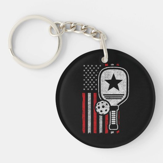 Pickleball Player - American Flag Pickleball - Fot Sleutelhanger (Voorkant)
