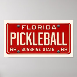 Pickleball Player Art Retro Florida License Plate Poster