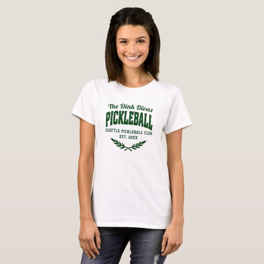 Pickleball Player Club Team Custom Green Embleem T-shirt (Voorkant volledig)