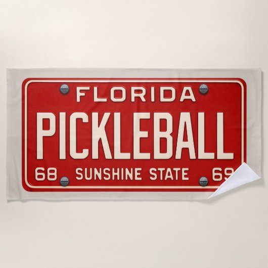 Pickleball Player Fan Retro Florida License Plate Strandlaken (Voorkant)