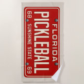 Pickleball Player Fan Retro Florida License Plate Strandlaken (Voorkant)