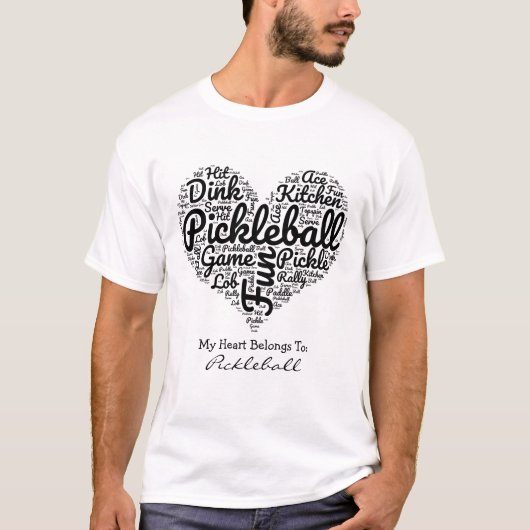 Pickleball Player Gepersonaliseerde Hart Word Clou T-shirt (Voorkant)