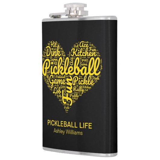 Pickleball Player Gepersonaliseerde Word Art Typog Heupfles (Links)
