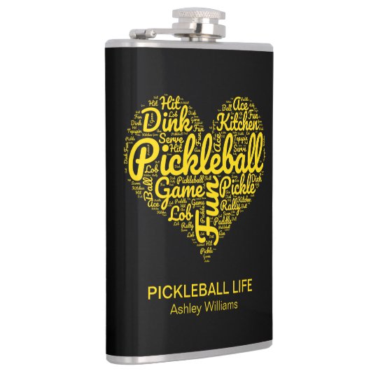 Pickleball Player Gepersonaliseerde Word Art Typog Heupfles (Rechts)