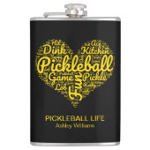 Pickleball Player Gepersonaliseerde Word Art Typog Heupfles (Voorkant)