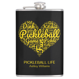 Pickleball Player Gepersonaliseerde Word Art Typog Heupfles