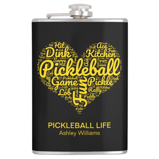 Pickleball Player Gepersonaliseerde Word Art Typog Heupfles (Voorkant)