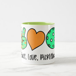 Pickleball Player Gift Peace, Love, Pickleball Tweekleurige Koffiemok