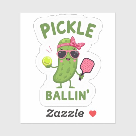 Pickleball Player Gift - "Pickle Ballin'" Sticker (Vel)
