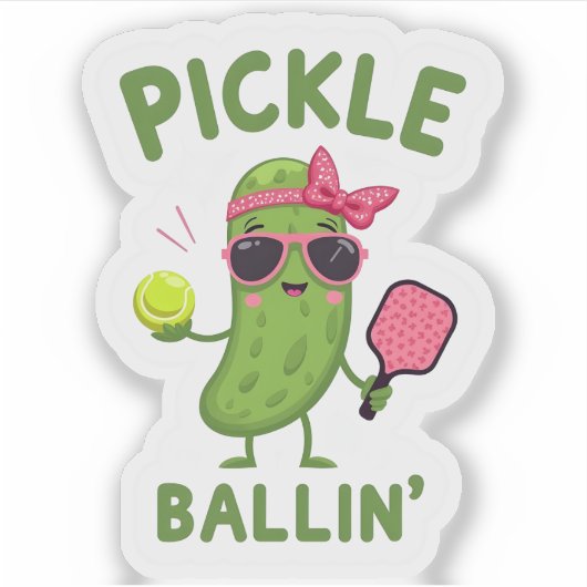 Pickleball Player Gift - "Pickle Ballin'" Sticker (Voorkant)