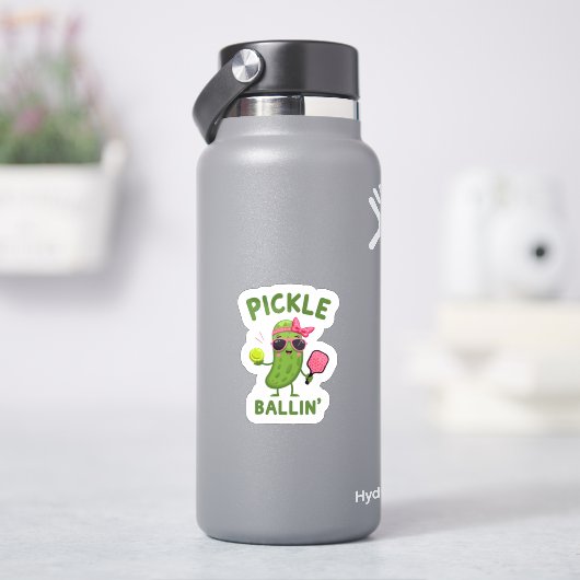 Pickleball Player Gift - "Pickle Ballin'" Sticker (HydroFlask)