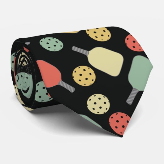 Pickleball Player Paddle en Ball Pattern Stropdas (Opgerold)