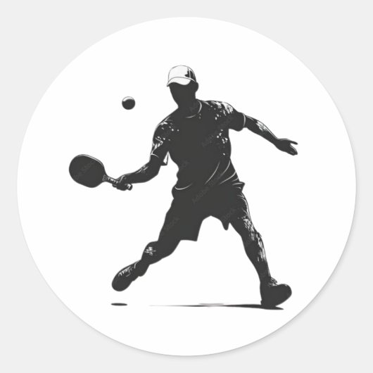 Pickleball Player Silhouette Sport Design Ronde Sticker (Voorkant)
