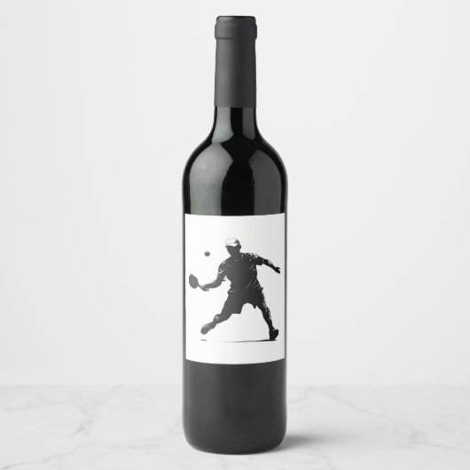Pickleball Player Silhouette Sport Design Wijn Etiket (Voorkant)