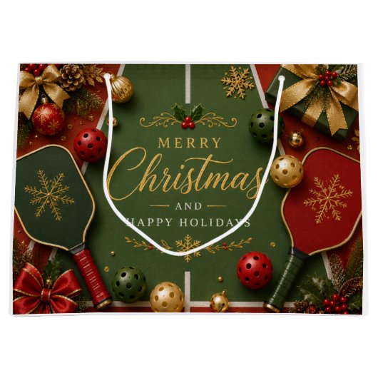 Pickleball Prettig kerstfeest Groot Cadeauzakje (Voorkant)
