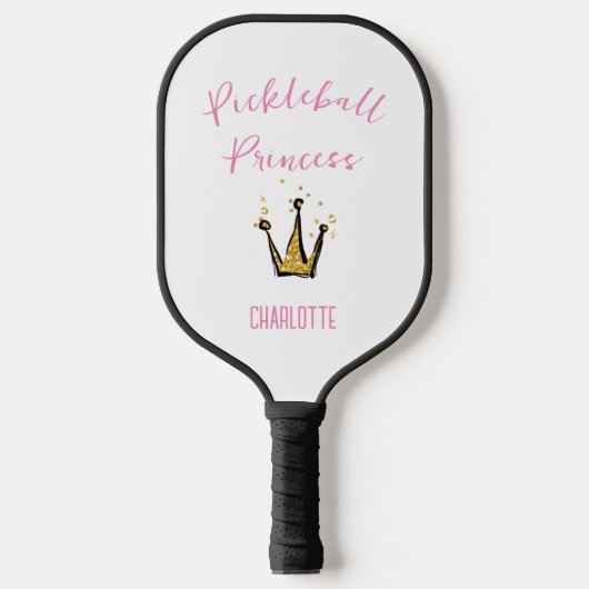 Pickleball Princess Gold Glitter Custom Name Pink Paddle (Voorkant)