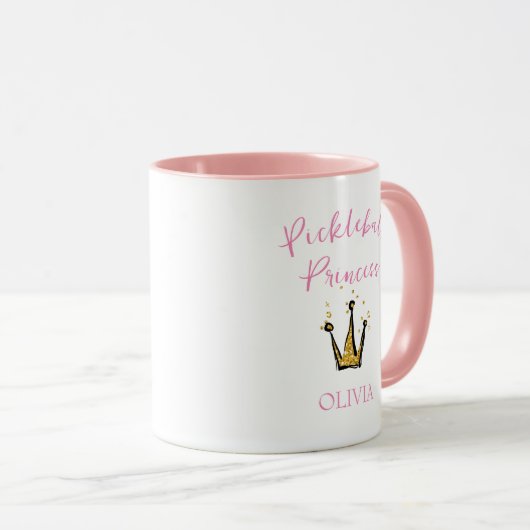 Pickleball Princess Gold Glitter Tiara Roze Custom Mok (Voorkant rechts)