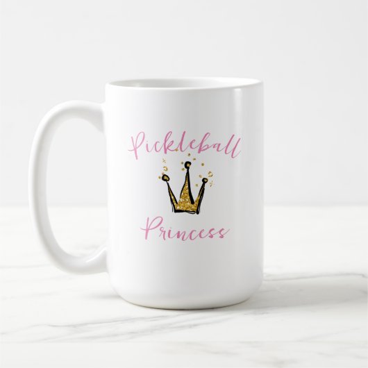 Pickleball Princess Gold Glitter Tiara & Roze Teks Koffiemok (Links)