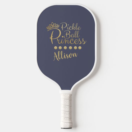 Pickleball Prinses Grijs Goud Custom Naam Elegant Paddle (Voorkant)