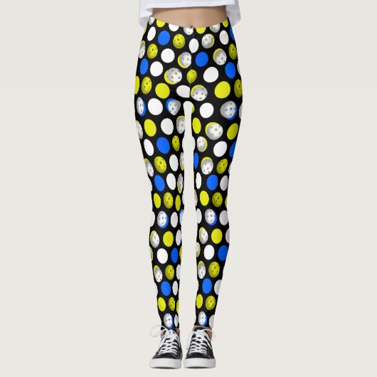 Pickleball Print - groene witte blauwe polka stipp Leggings (Voorkant)