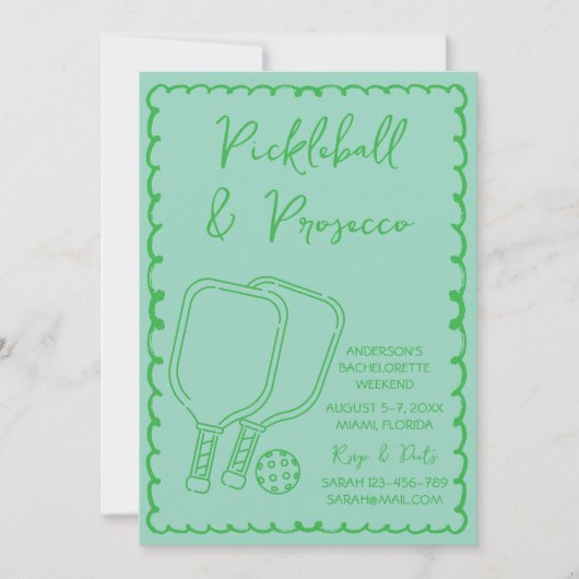 Pickleball & Prosecco Bachelorette Party Hand-Draw Kaart (Voorkant)
