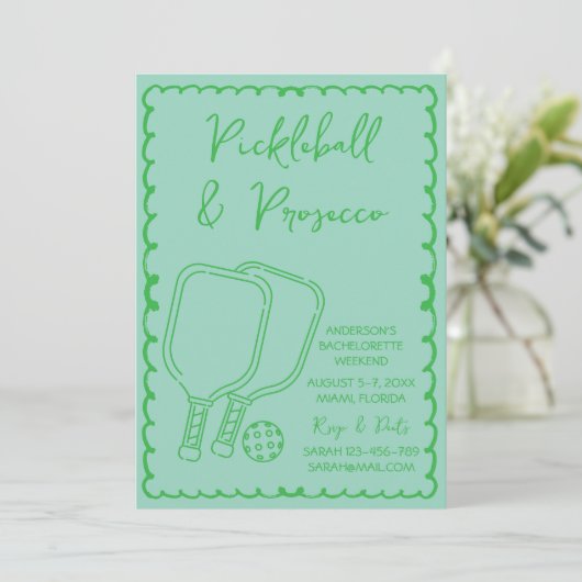 Pickleball & Prosecco Bachelorette Party Hand-Draw Kaart (Staand voorkant)