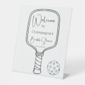 Pickleball & Prosecco Bruidsfeest Welkom Reclamebord Met Voetstuk (Voorkant)