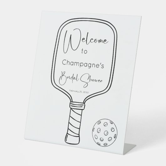 Pickleball & Prosecco Bruidsfeest Welkom Reclamebord Met Voetstuk (Voorkant)