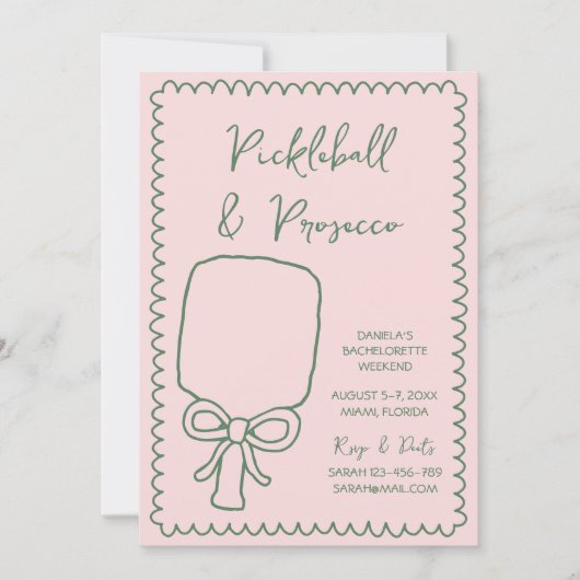 Pickleball & Prosecco Hand getrokken Bachelorette Kaart (Voorkant)