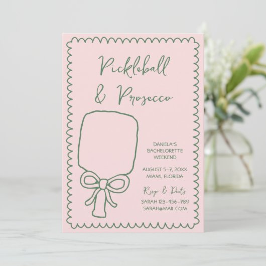 Pickleball & Prosecco Hand getrokken Bachelorette Kaart (Staand voorkant)