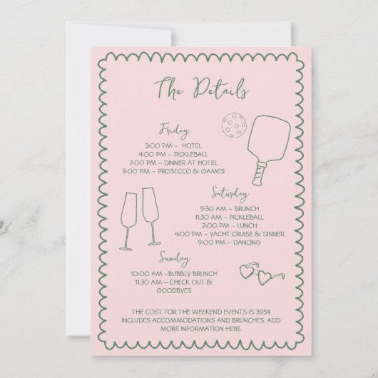 Pickleball & Prosecco Hand getrokken Bachelorette Kaart (Achterkant)